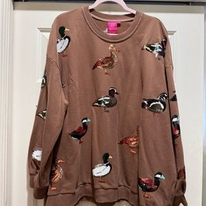Queen of Sparkles Brown Sweatshirt with Ducks size xl